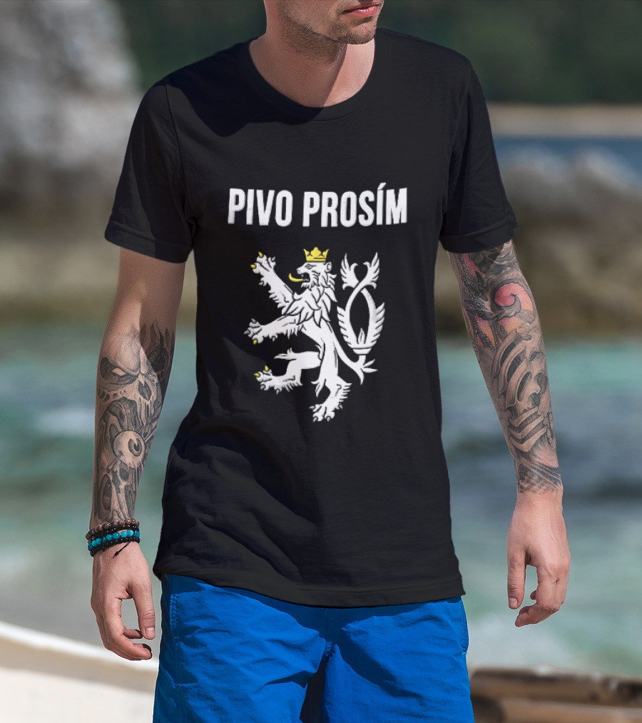Pivo Prosim Crowned White Double Tailed Czech Lion T-Shirt