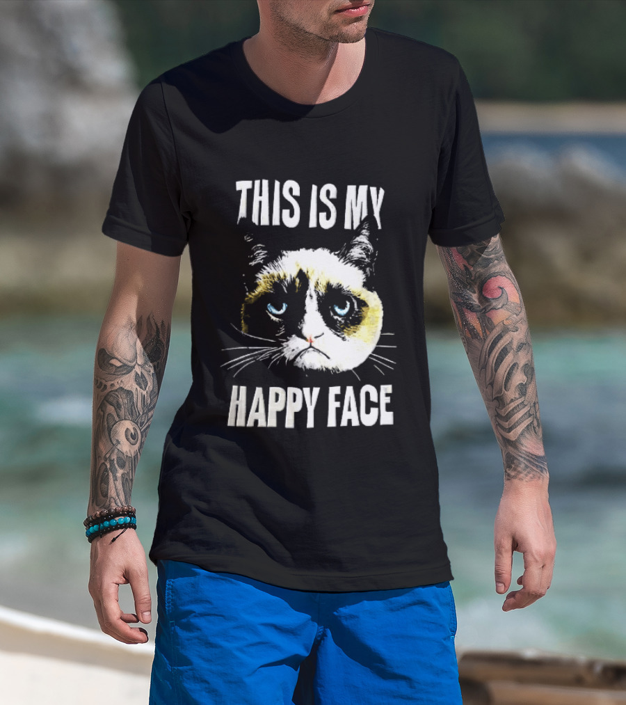 This Is My Happy Face Grumpy Cat Blue Eyes Frowning T-Shirt