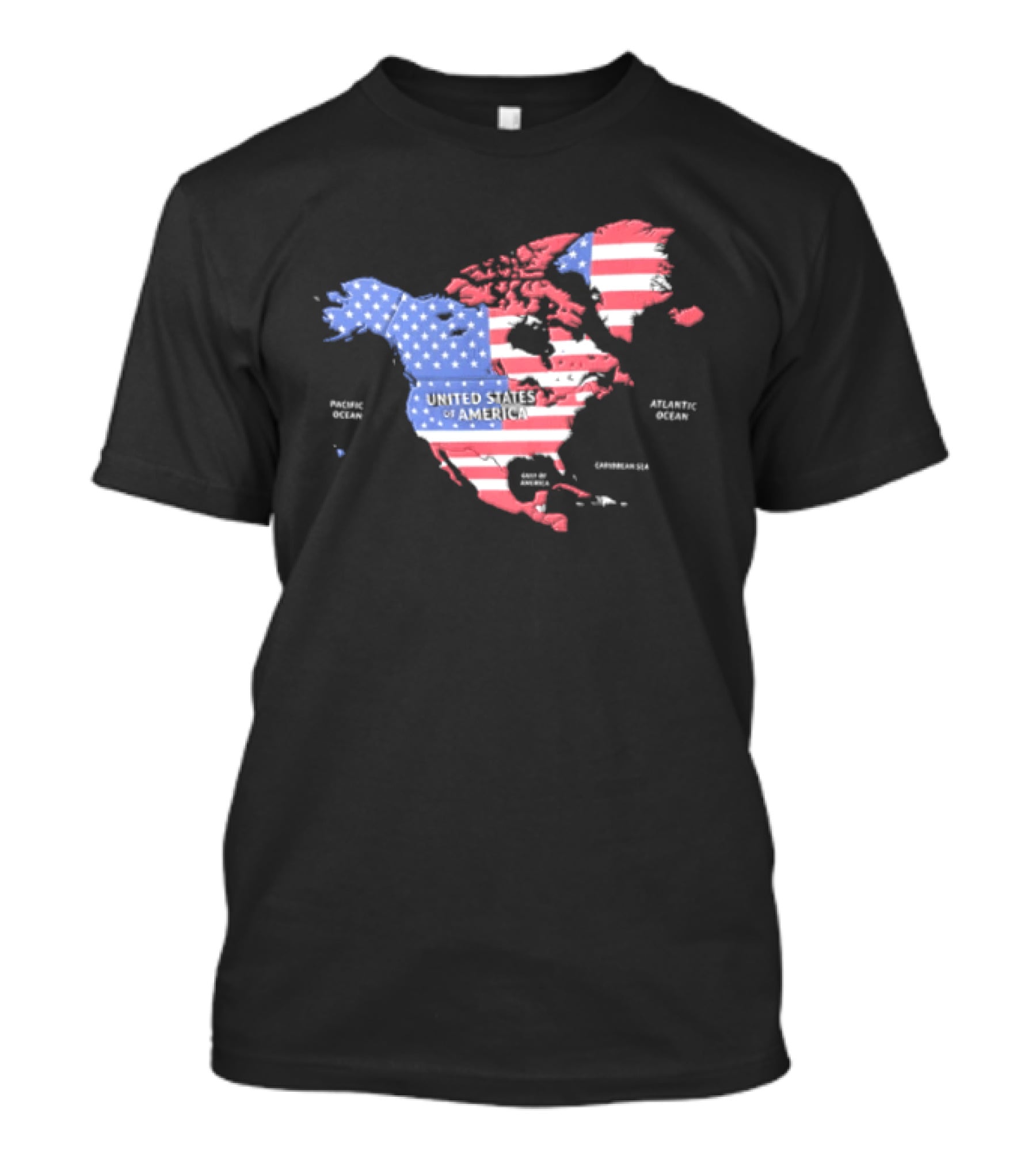 United States American Flag Map Of North America Featuring USA Canada Mexico Greenland T-Shirt