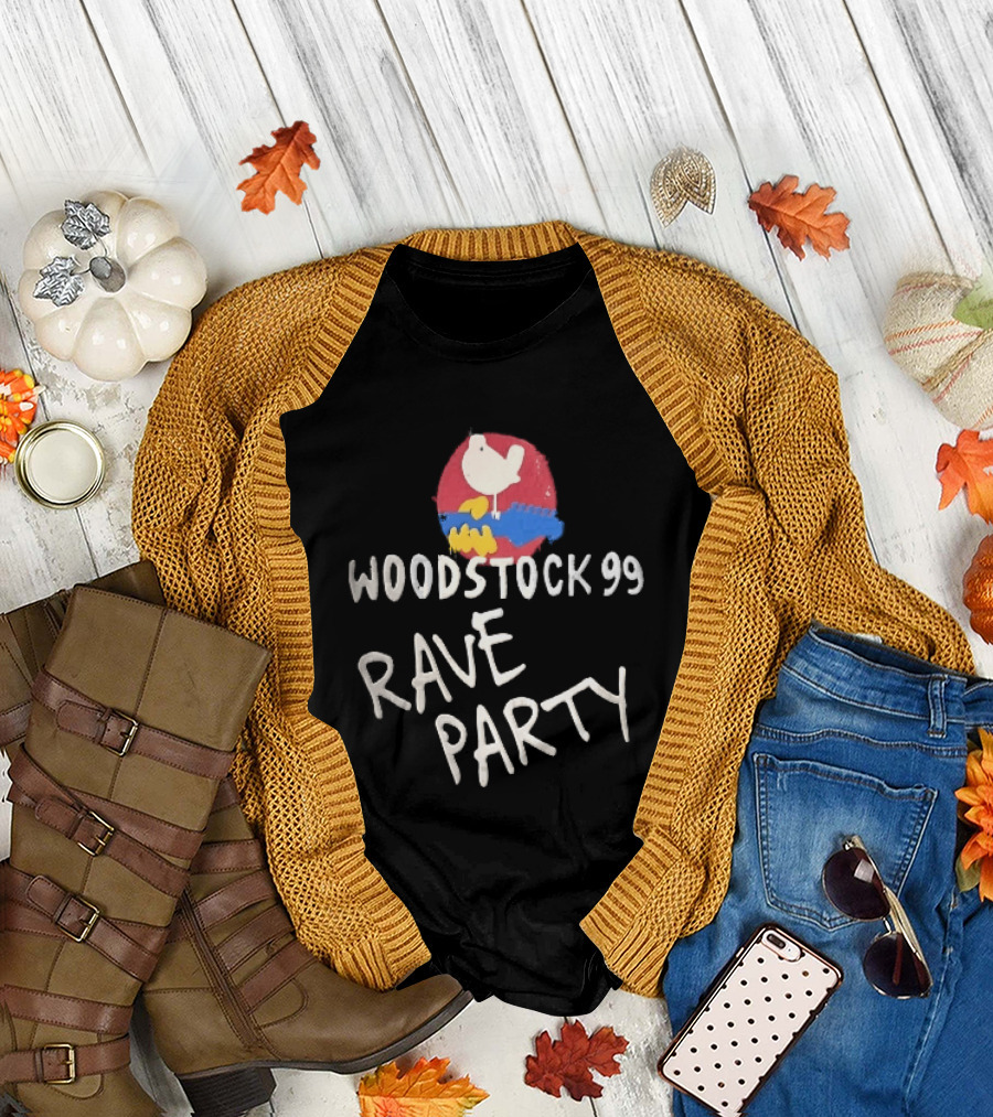 Woodstock 99 Rave Party White Dove Blue Guitar Red T-Shirt