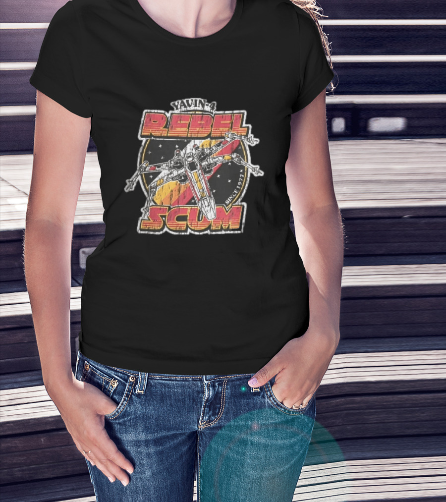 Yavin 4 Rebel Scum Since 1977 Distressed X Wing Starfighter Space T-Shirt