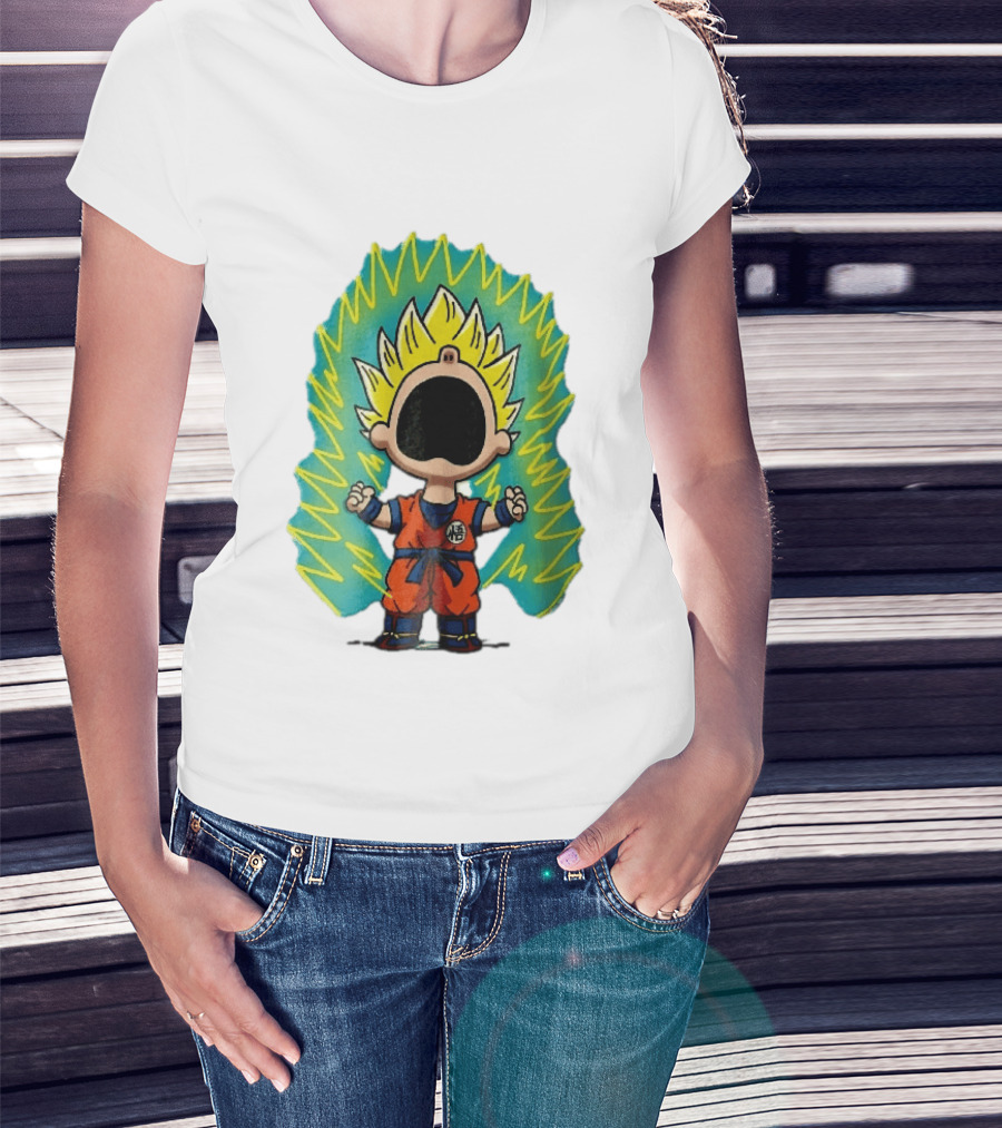 Cartoon Super Saiyan Screaming Boy With Yellow Aura And Orange Suit T-Shirt