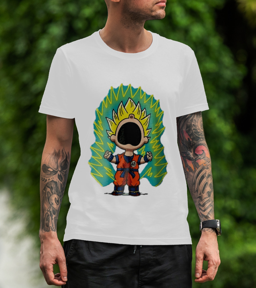 Cartoon Super Saiyan Screaming Boy With Yellow Aura And Orange Suit T-Shirt