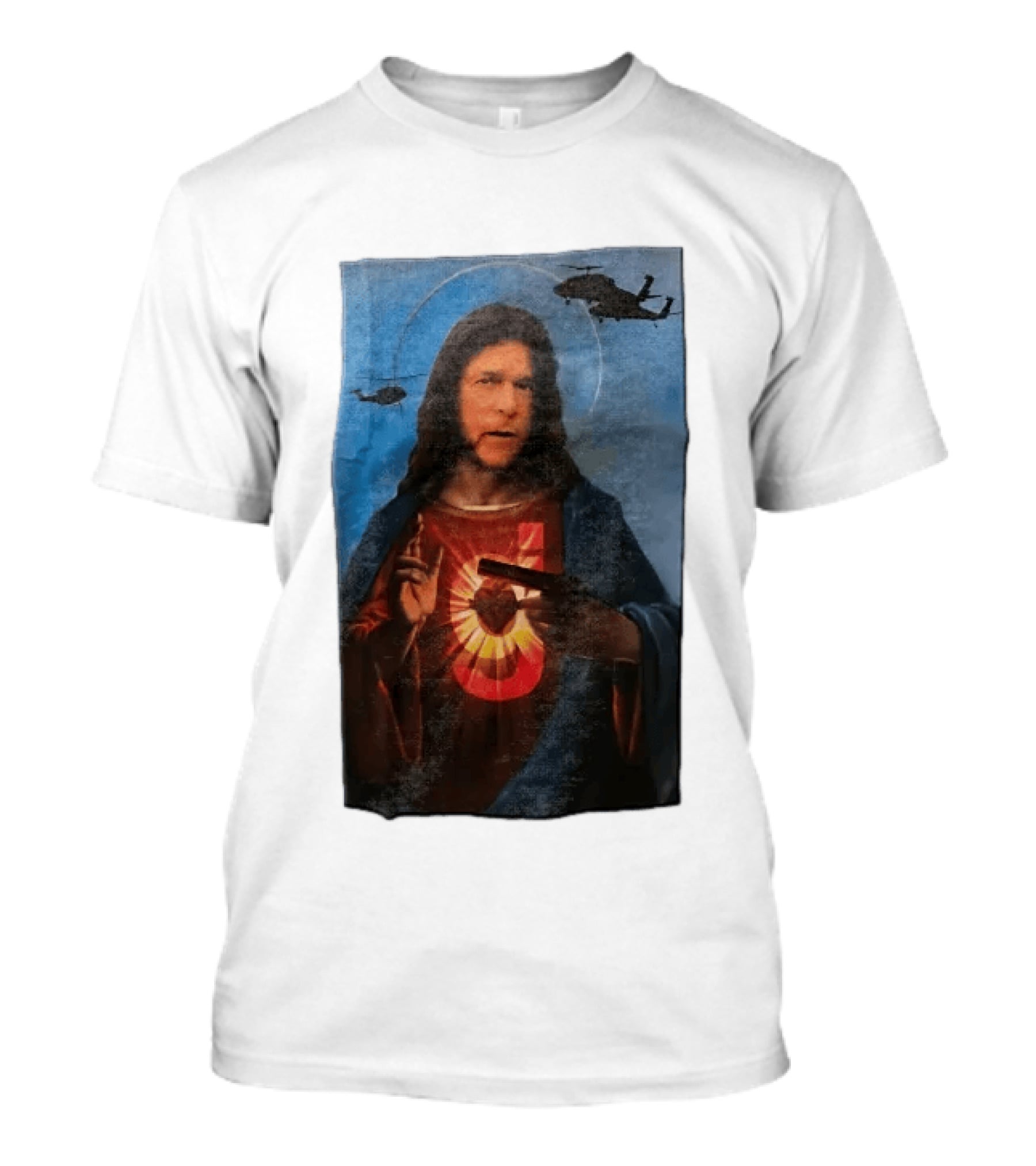 Jesus With Handgun And Military Helicopters Halo T-Shirt