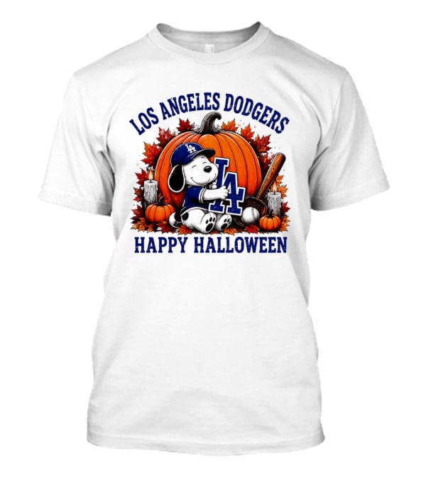 Los Angeles Dodgers Snoopy Hugging Pumpkin Happy Halloween Baseball T-Shirt