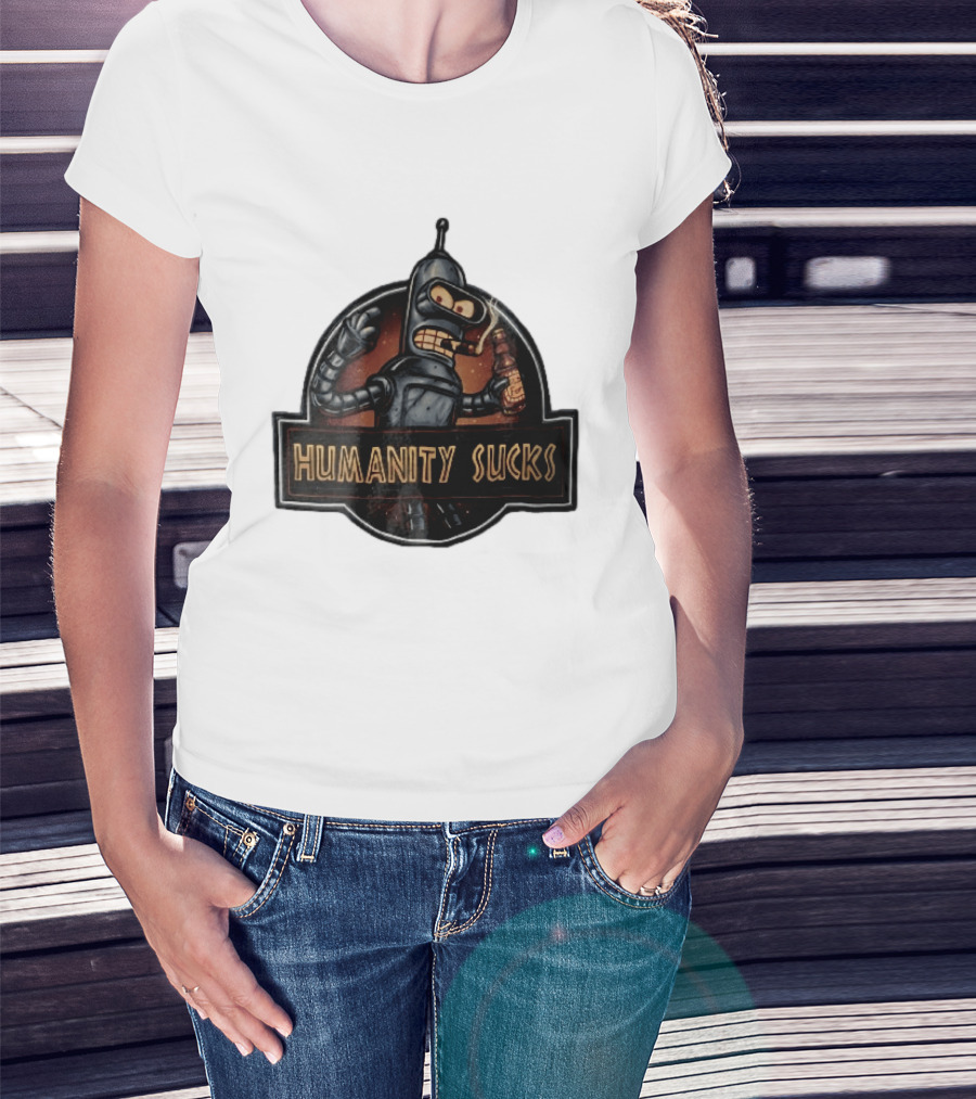 Humanity Sucks Robot Holding Beer T-Shirt