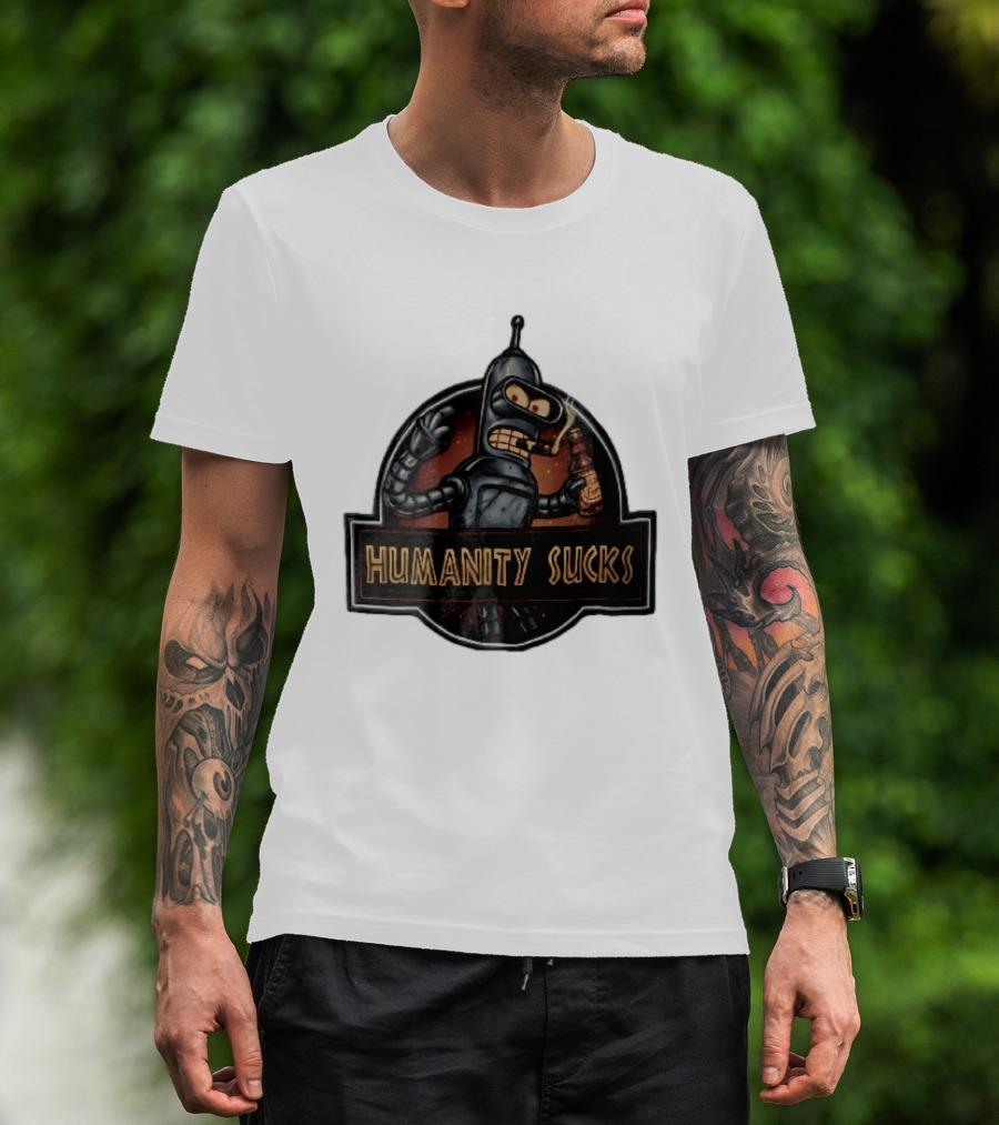Humanity Sucks Robot Holding Beer T-Shirt