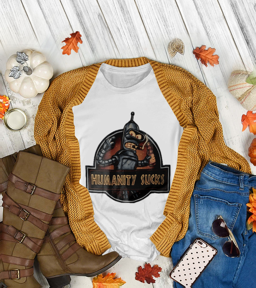 Humanity Sucks Robot Holding Beer T-Shirt