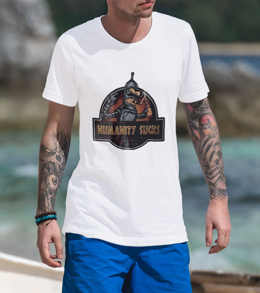 Humanity Sucks Robot Holding Beer T-Shirt