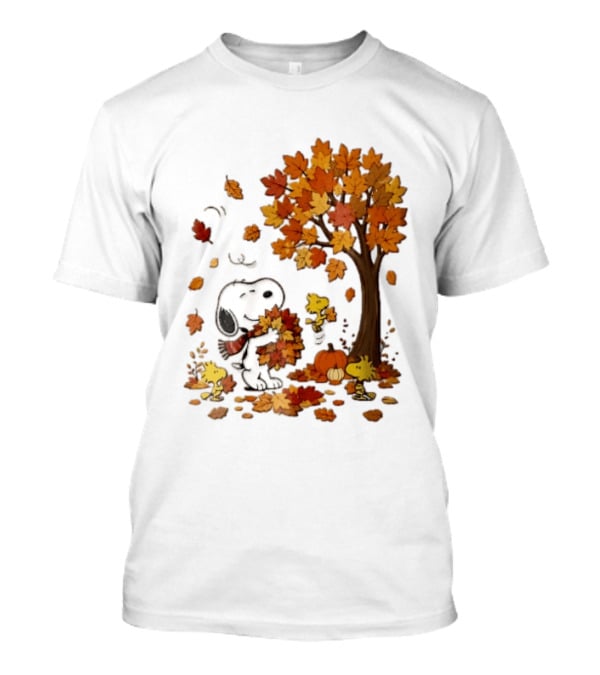 Snoopy Woodstock Autumn Leaves Pumpkin Fall Season Vibes T-Shirt