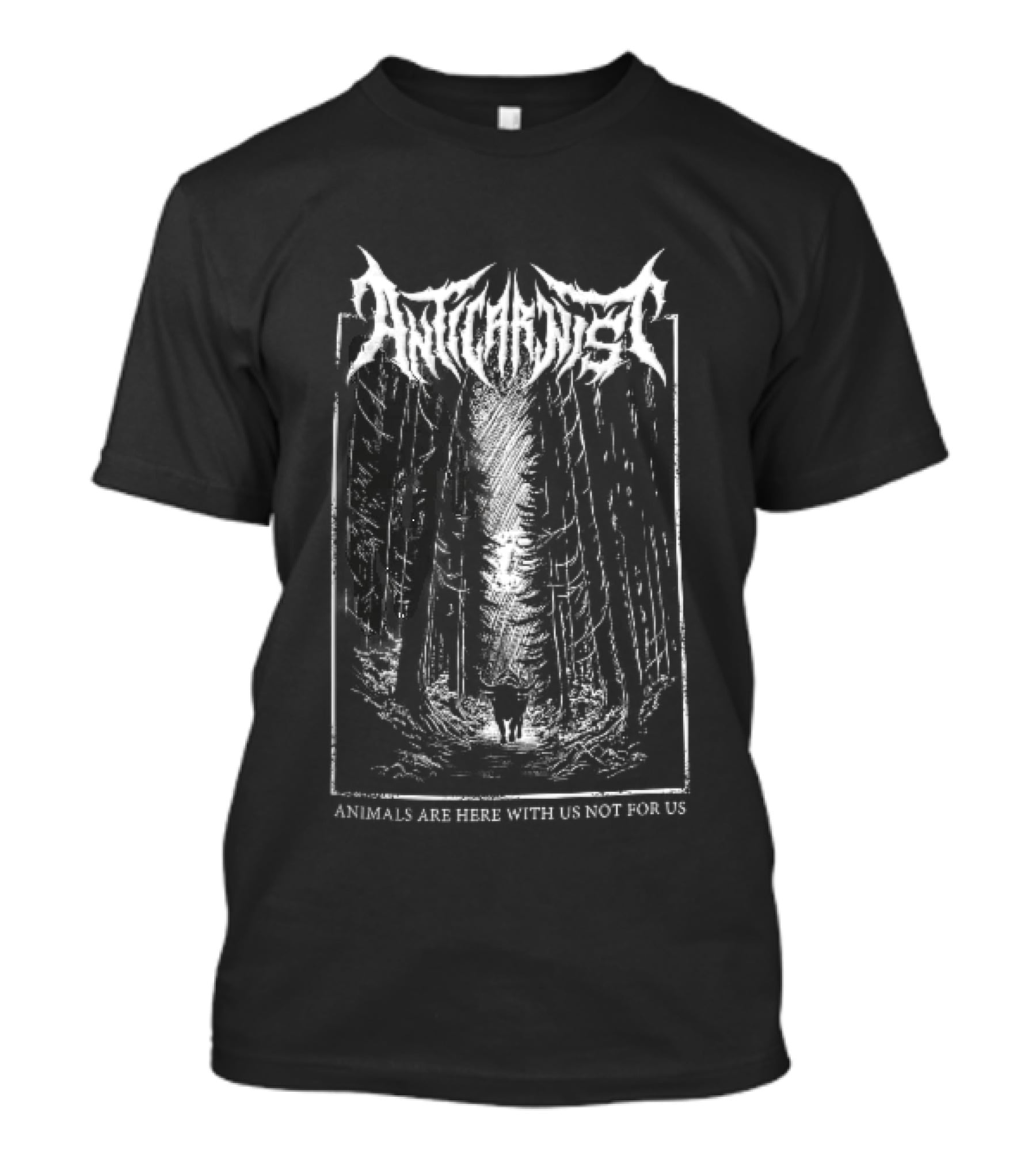 Anticarnist Horned Bull Walking Forest Path Moonlight Line Animals Are Here With Us Not For T-Shirt