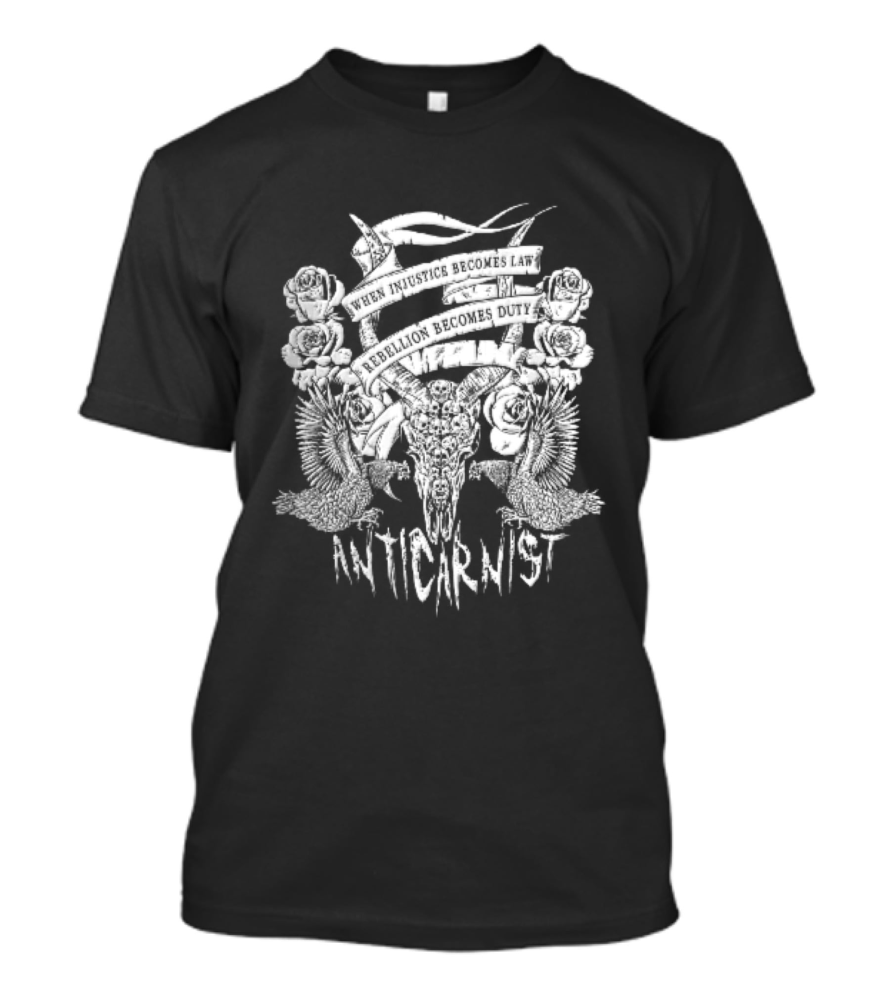Anticarnist Horned Skull Injustice Rebellion Duty Human Skulls Chickens T-Shirt