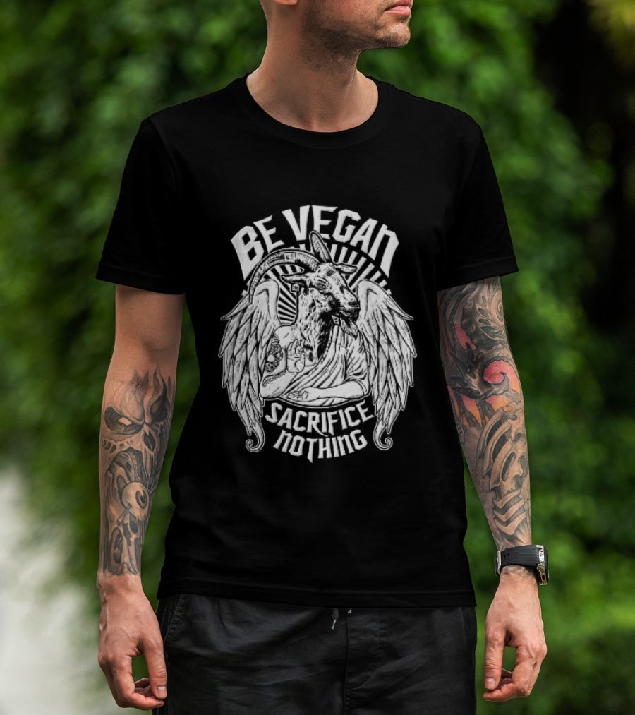Be Vegan Sacrifice Nothing Anticarnist Winged Goat Third Eye Line T-Shirt