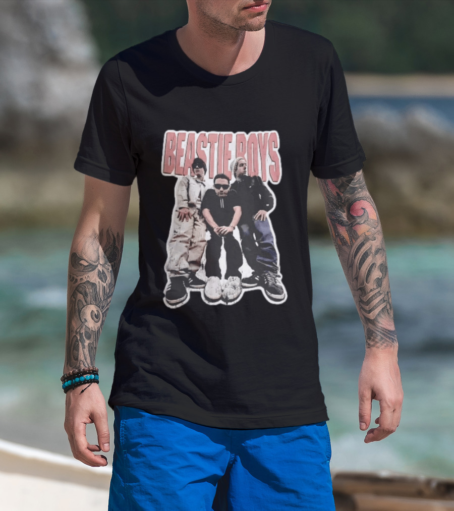 BEASTIE BOYS Three Band Members Group Photo Distressed Bootleg T-Shirt