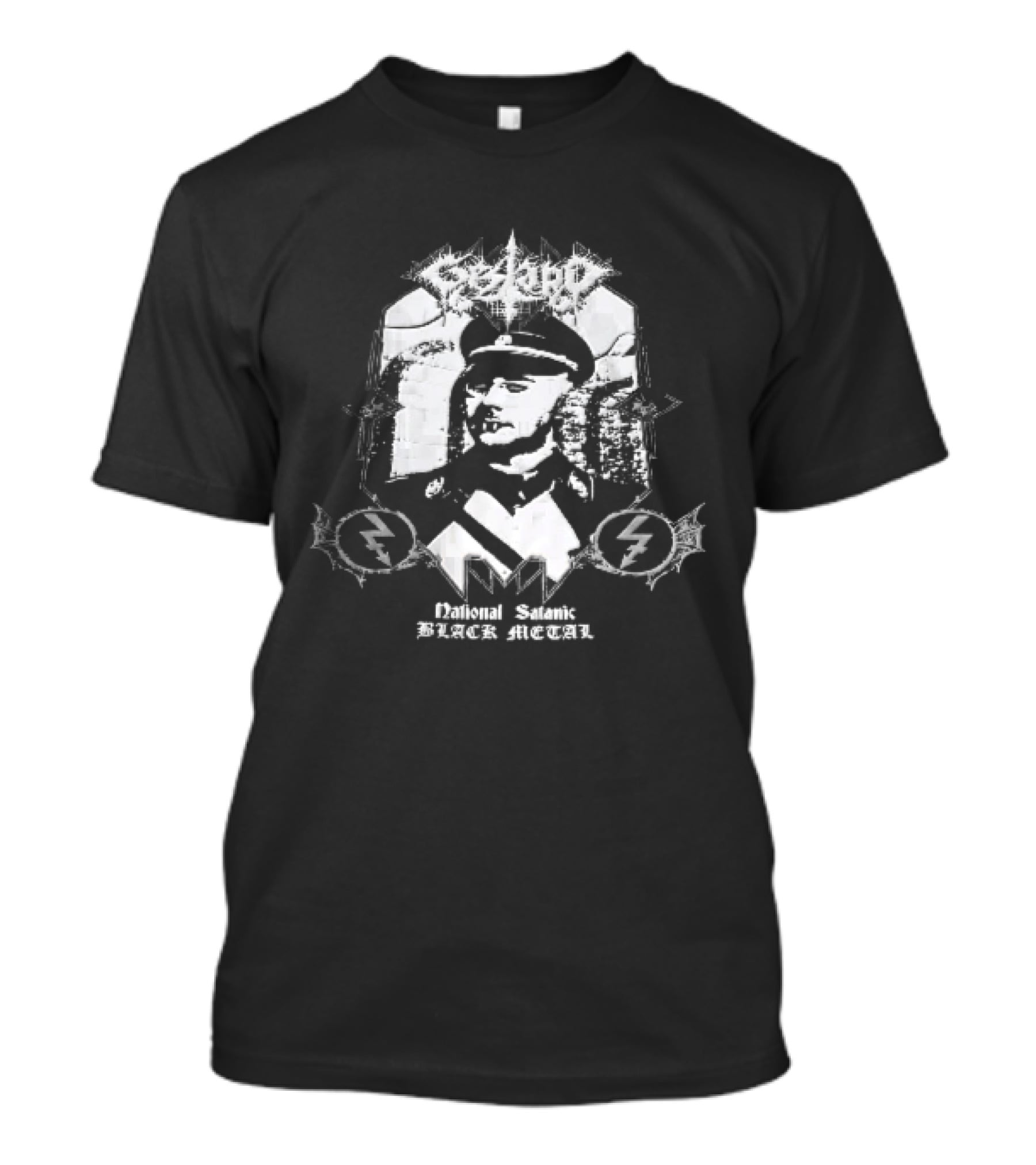 Gestapo National Satanic Black Metal Nazi Ss Officer Halftone Spiky Frame T-Shirt