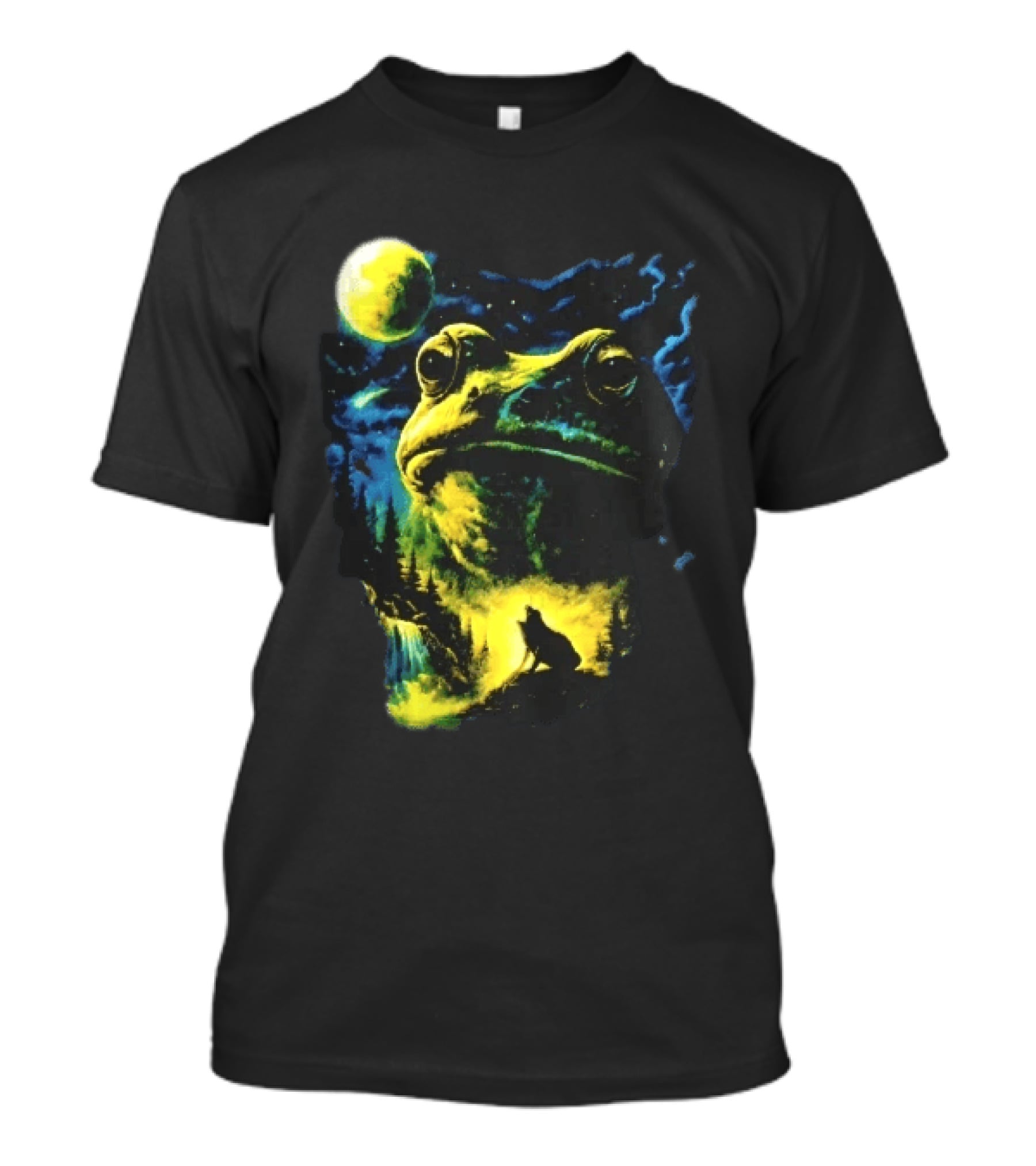 Giant Toad Glowing Moon Howling Waterfall Forest Mystic Scene T-Shirt