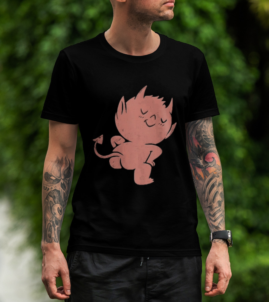 Mischievous Little Red Devil Cartoon Mooning With Distressed Texture T-Shirt