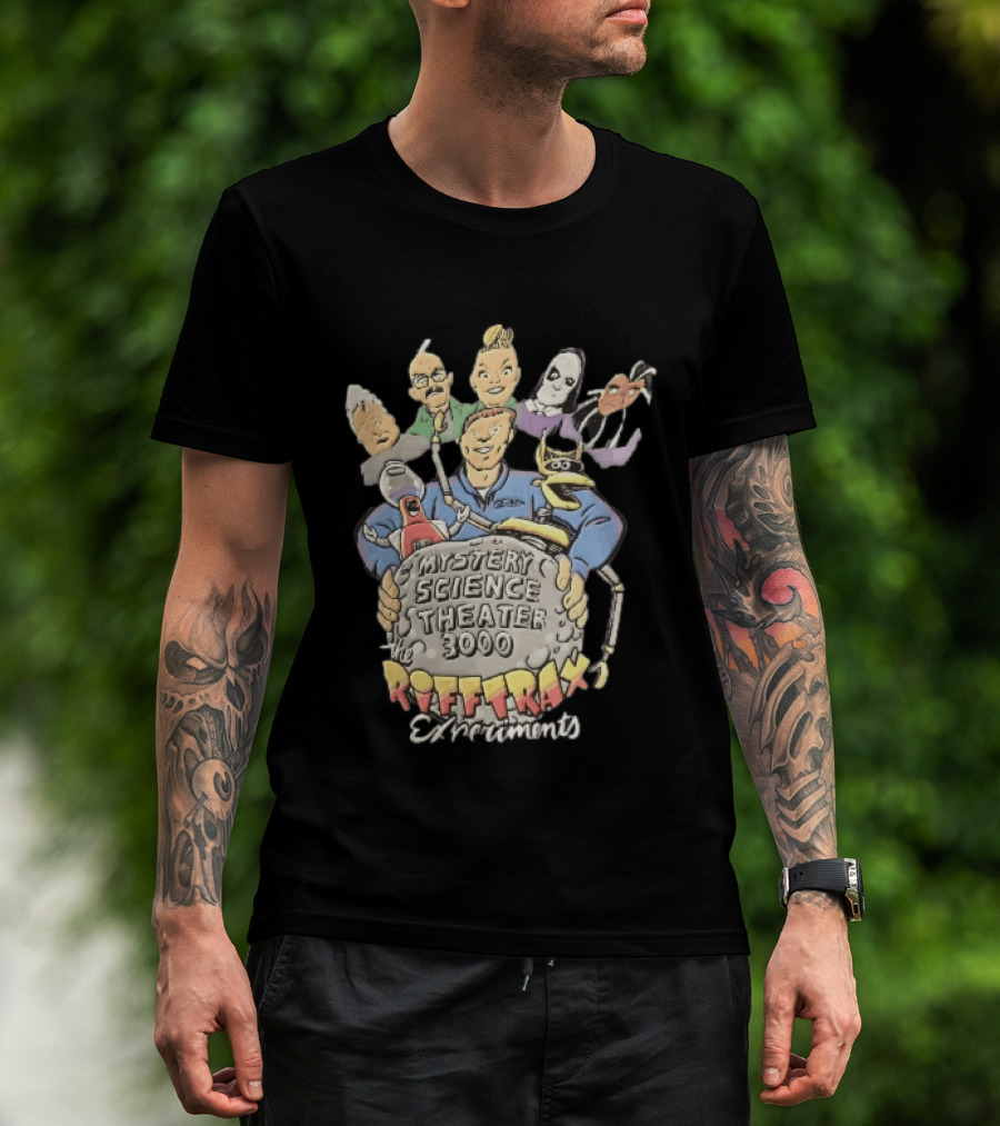 Mystery Science Theater 3000 Rifftrax Experiments Nelson Cartoon Caricature Host Robots Moon Rock T-Shirt