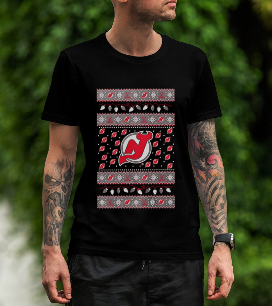 New Jersey Devils Christmas Holiday Lights T-Shirt