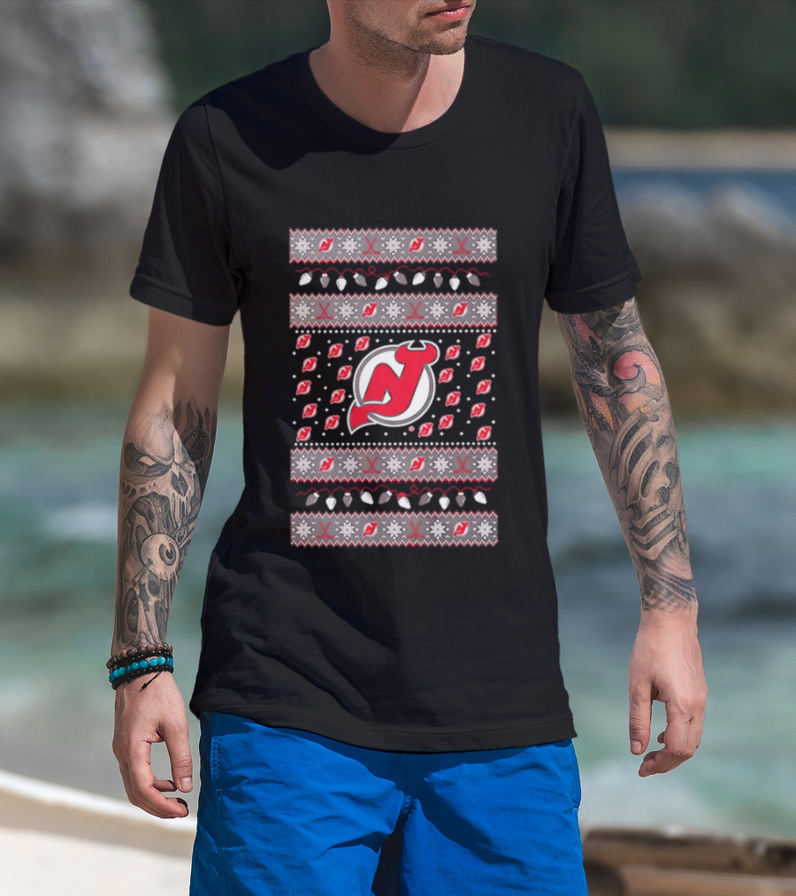 New Jersey Devils Christmas Holiday Lights T-Shirt