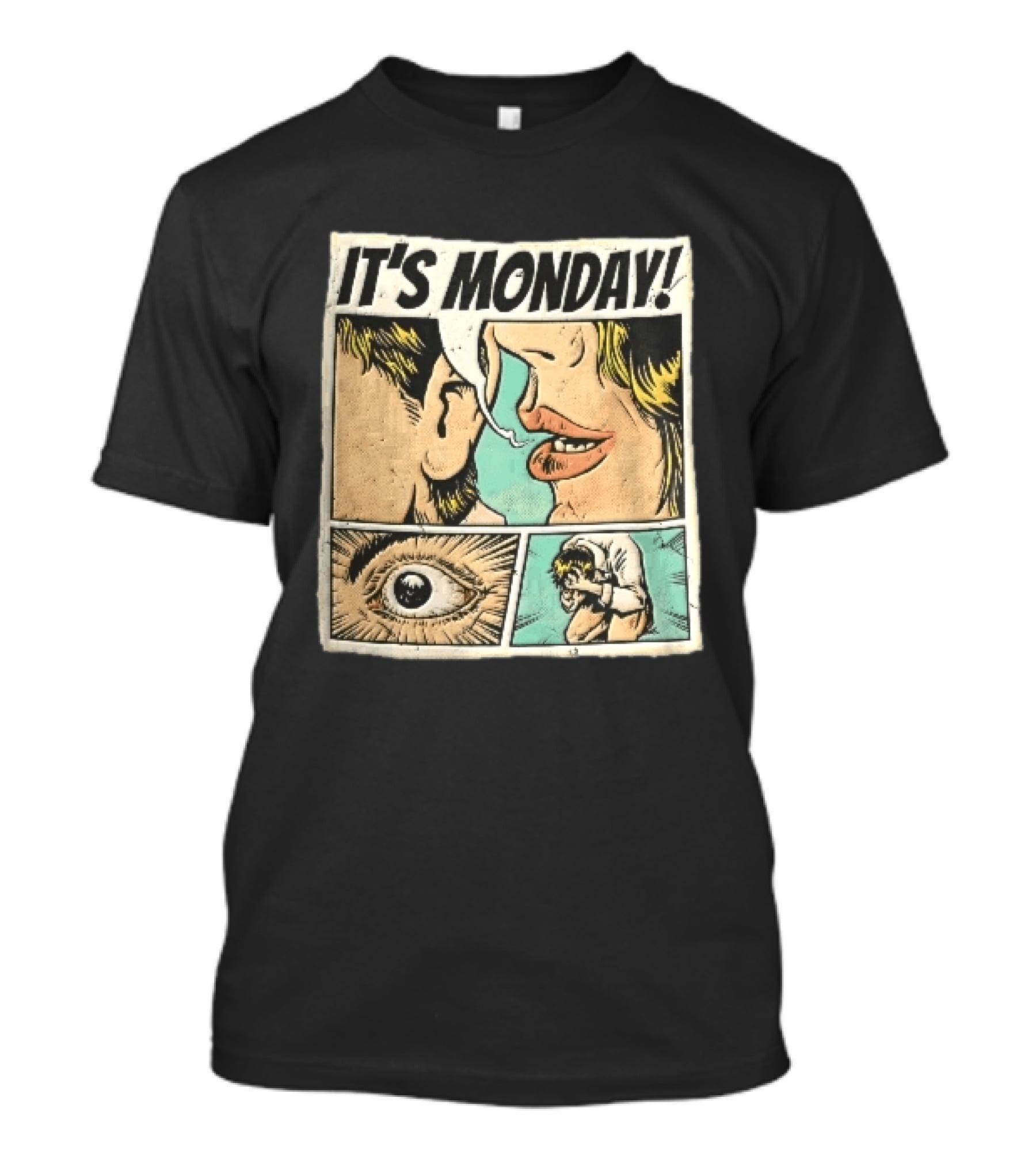 Its Monday Comic Strip Pop Art Woman Whispering Man Crying Vintage Halftone T-Shirt