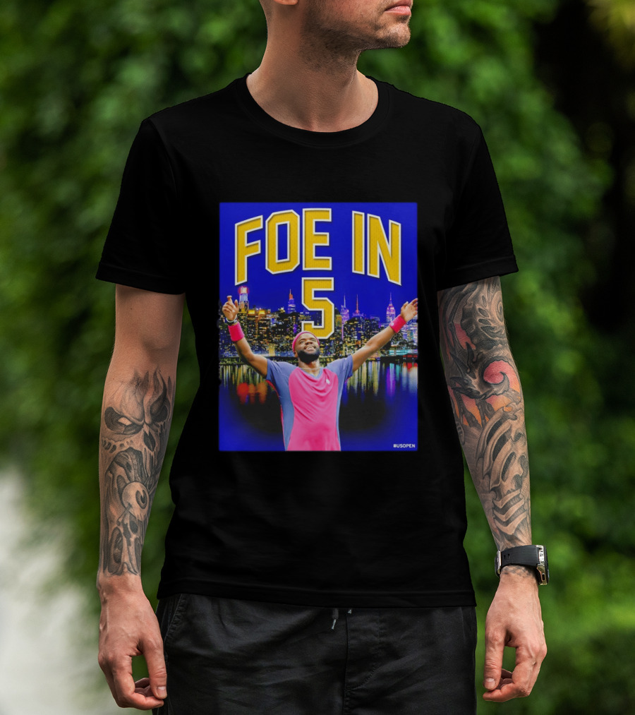 Foe In 5 Frances Tiafoe US Open Tennis Night Skyline Celebration T-Shirt