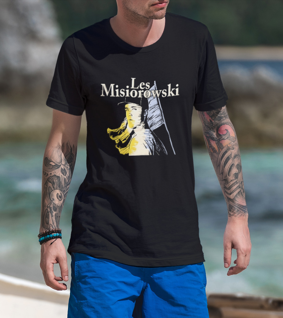 Les Misiorowski Baseball Pitcher Long Hair Flag Sketch T-Shirt