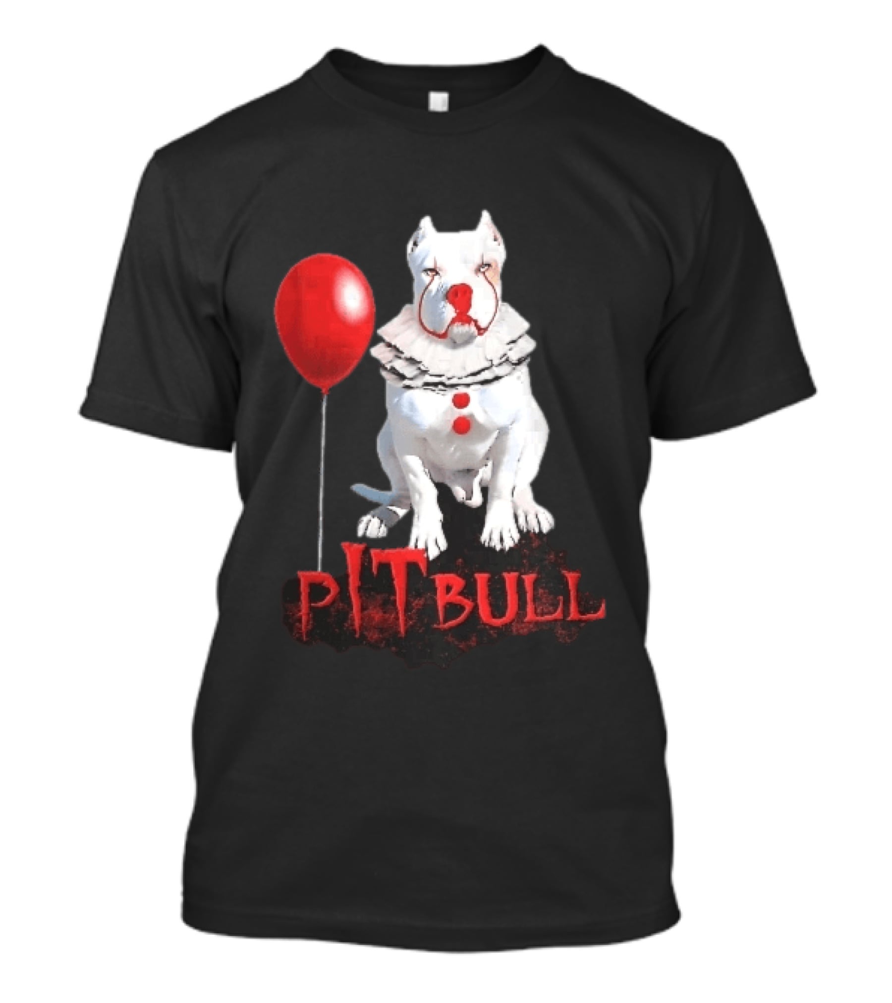 Pitbull Dog Pennywise Clown Red Balloon Distressed White T-Shirt
