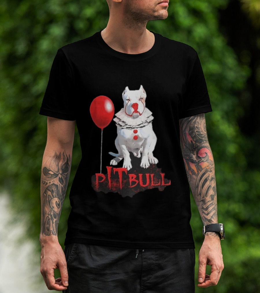 Pitbull Dog Pennywise Clown Red Balloon Distressed White T-Shirt