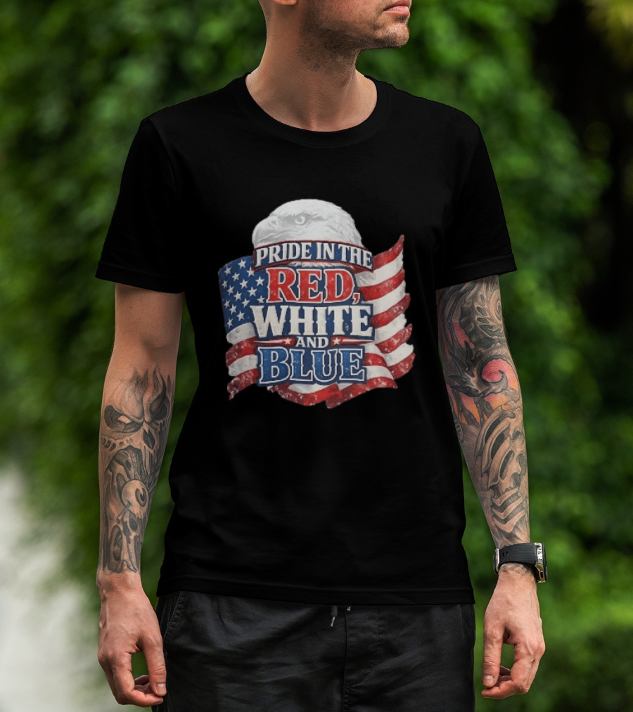 Pride In The Red White And Blue Bald Eagle American Flag T-Shirt