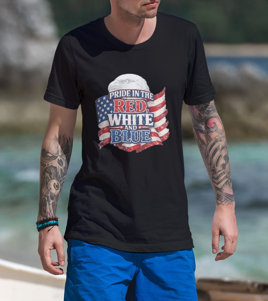 Pride In The Red White And Blue Bald Eagle American Flag T-Shirt