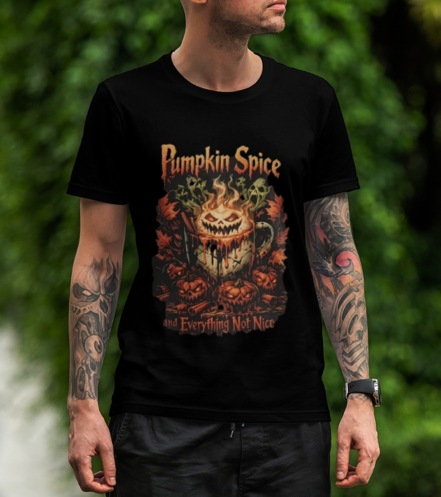 Pumpkin Spice And Everything Not Nice Evil With Ghosts And Skulls Steam T-Shirt