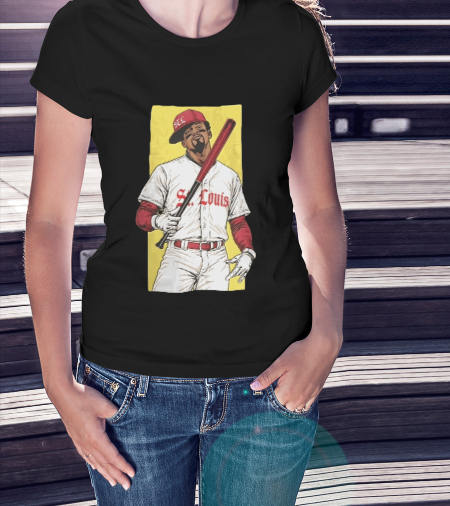 St Louis Cardinals STL Baseball Player Caricature With Bat T-Shirt