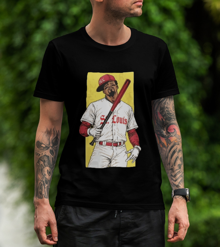 St Louis Cardinals STL Baseball Player Caricature With Bat T-Shirt