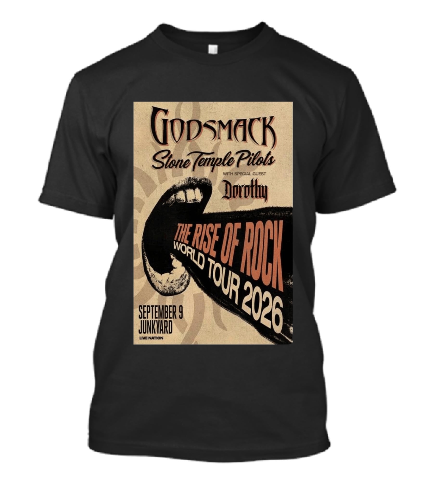 Godsmack Stone Temple Pilots Dorothy Special Guest September 9 Junkyard The Rise Of Rock World Tour 2026 T-Shirt