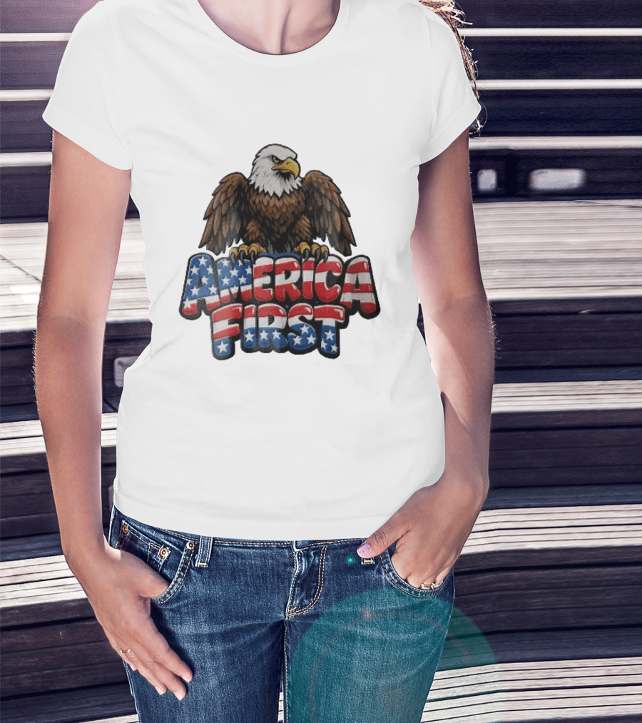 America First Bald Eagle Stars Stripes Patriotic T-Shirt