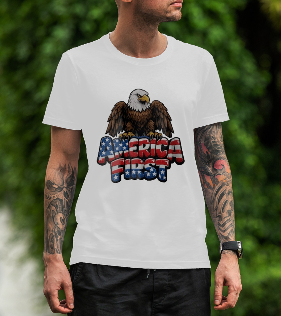 America First Bald Eagle Stars Stripes Patriotic T-Shirt