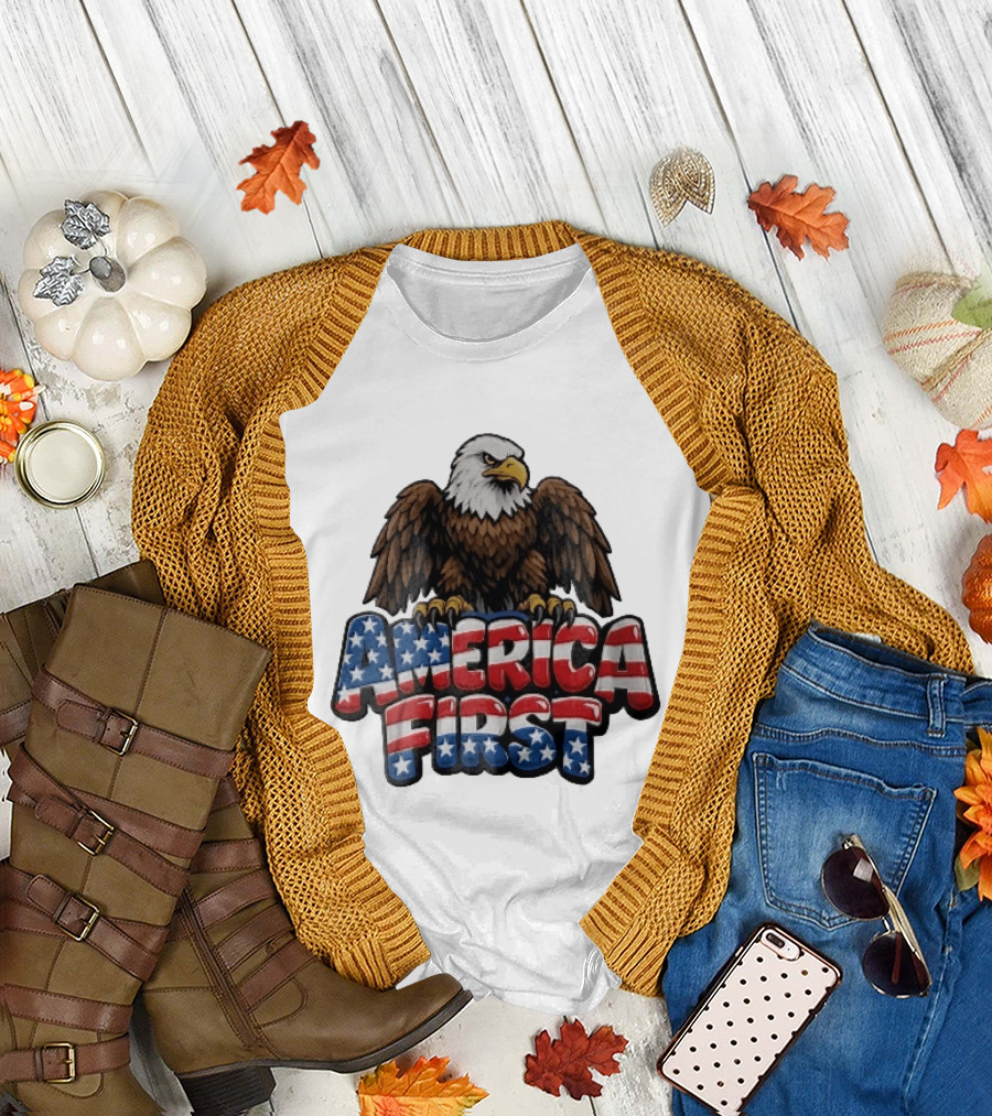 America First Bald Eagle Stars Stripes Patriotic T-Shirt