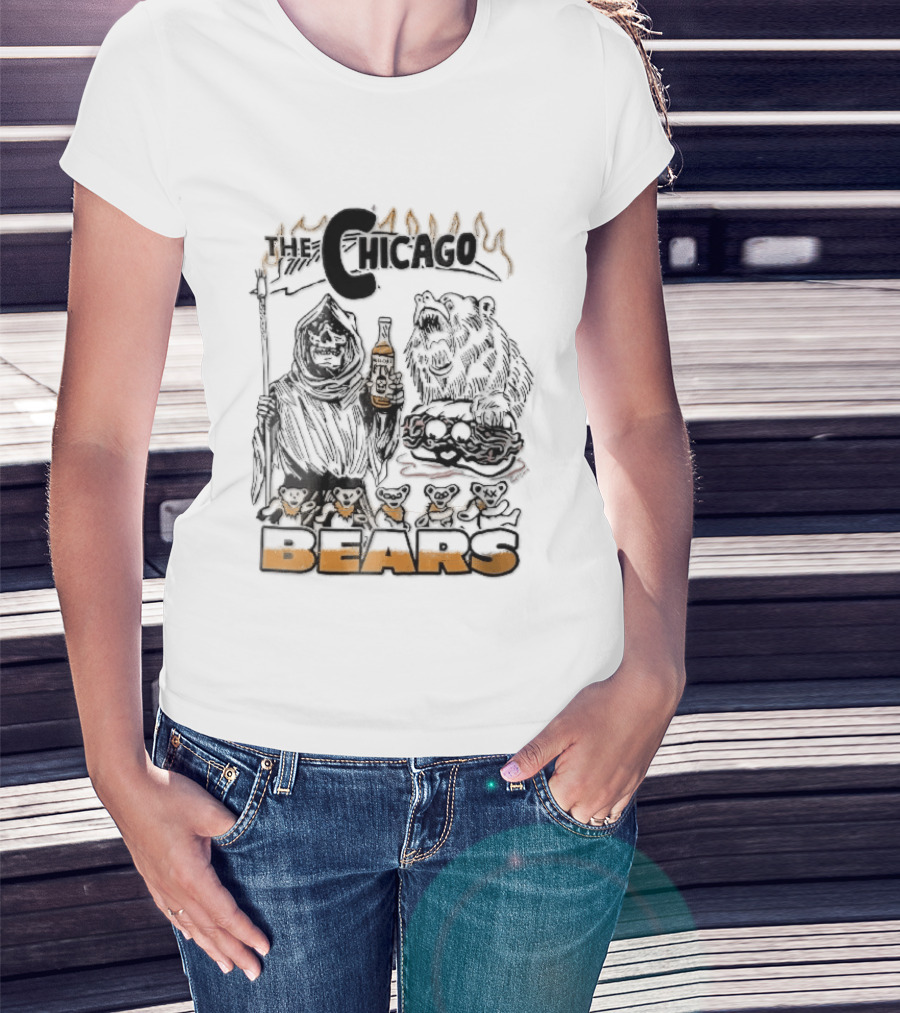 Chicago Bears Malort Grim Reaper Grizzly With Sandwich Line T-Shirt