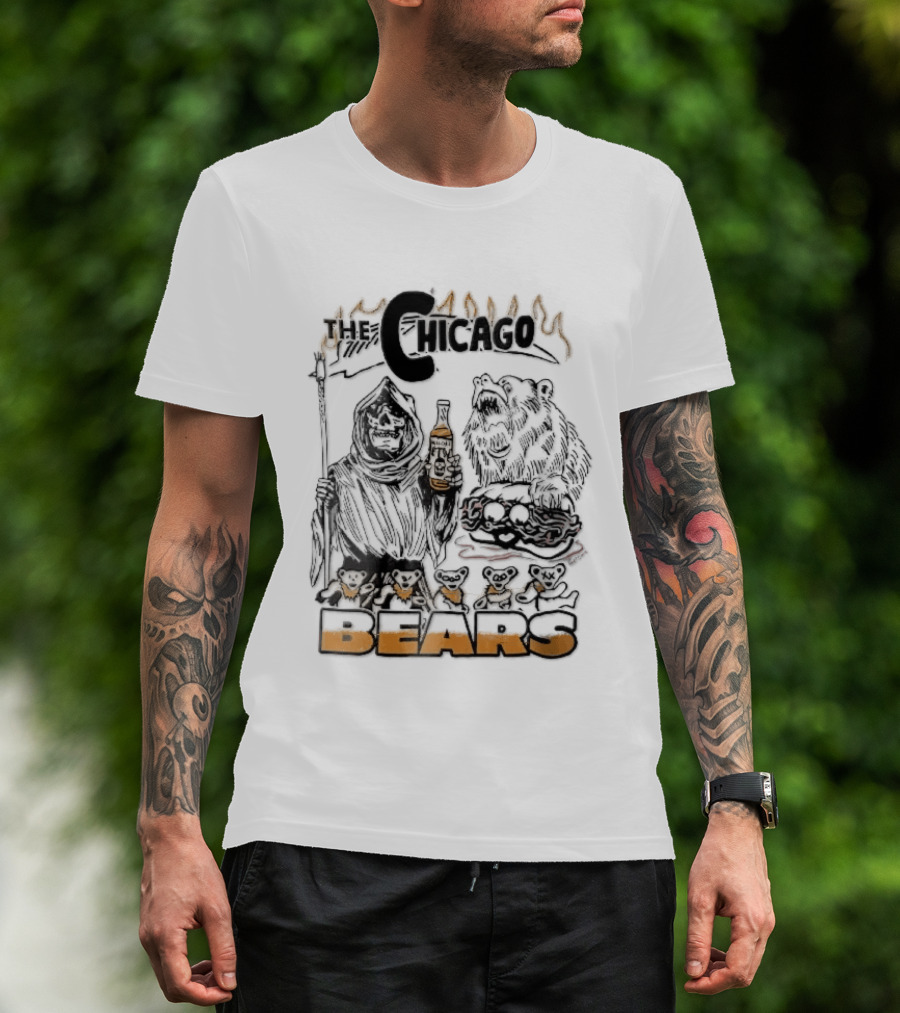 Chicago Bears Malort Grim Reaper Grizzly With Sandwich Line T-Shirt