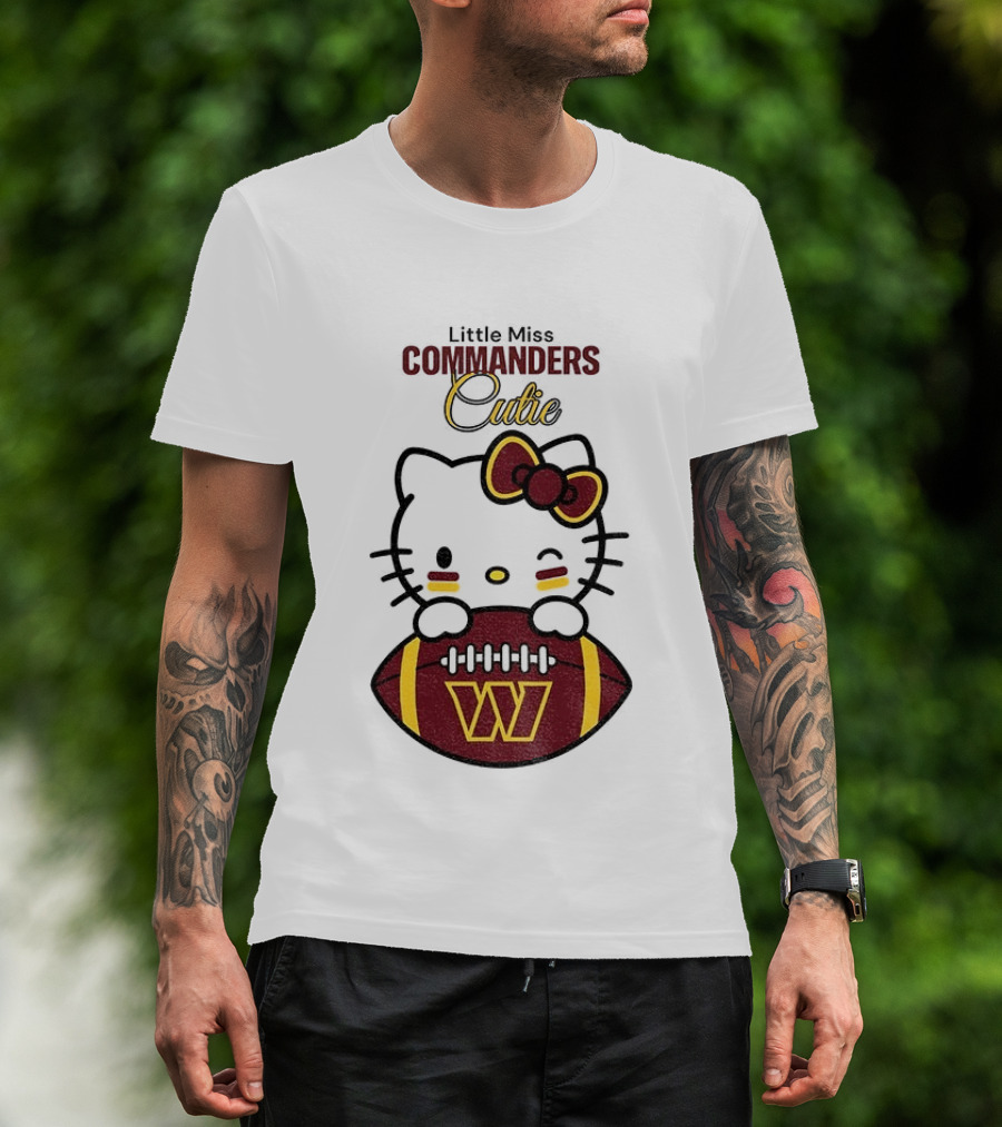 Little Miss Commanders Cutie Hello Kitty Football T-Shirt