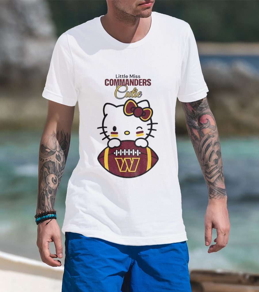Little Miss Commanders Cutie Hello Kitty Football T-Shirt