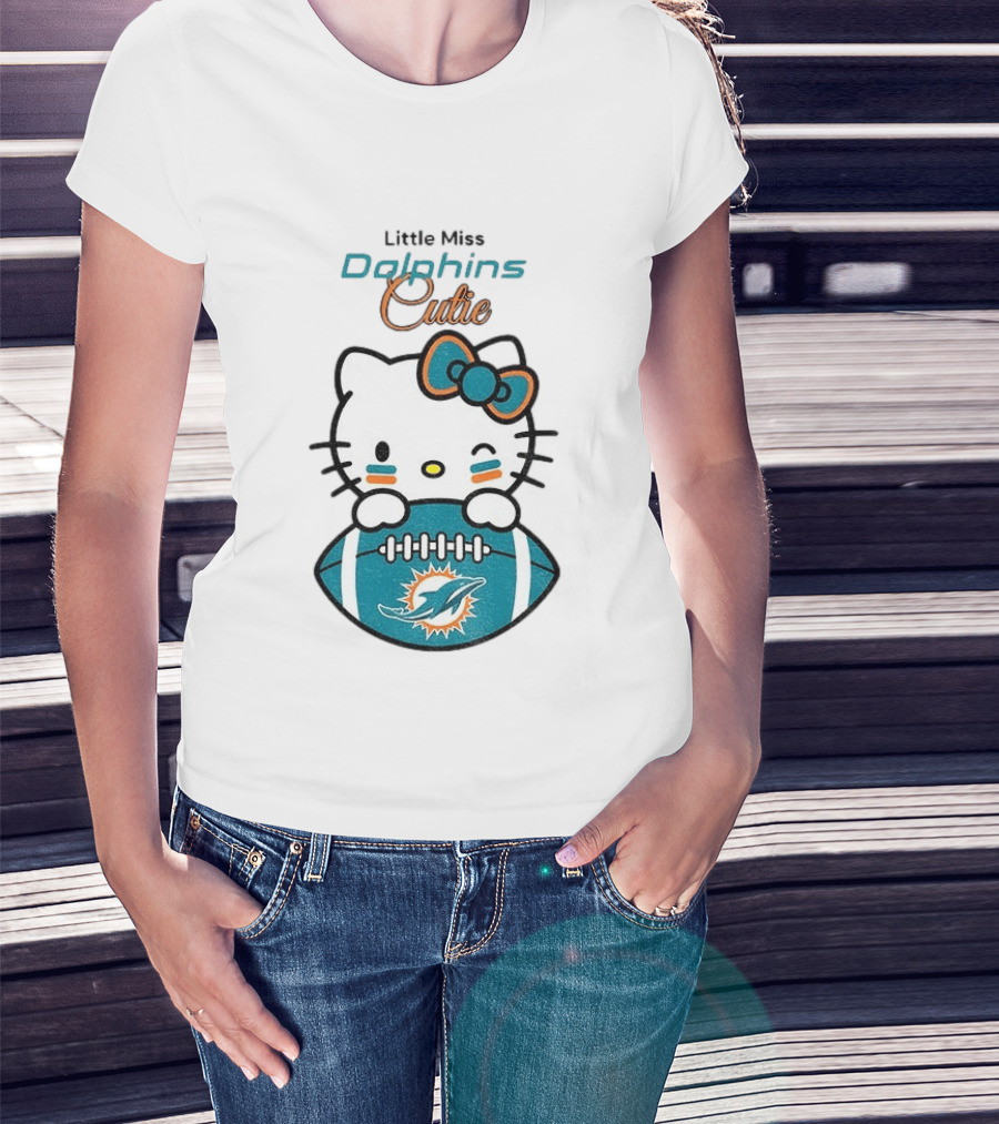 Little Miss Dolphins Cutie Hello Kitty Football T-Shirt