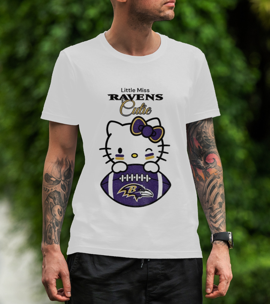 Little Miss Ravens Cutie Hello Kitty Football T-Shirt