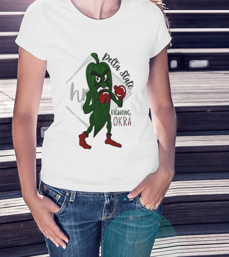 Delta State Fighting Okra Punching Mascot With Boxing Gloves And Boots T-Shirt