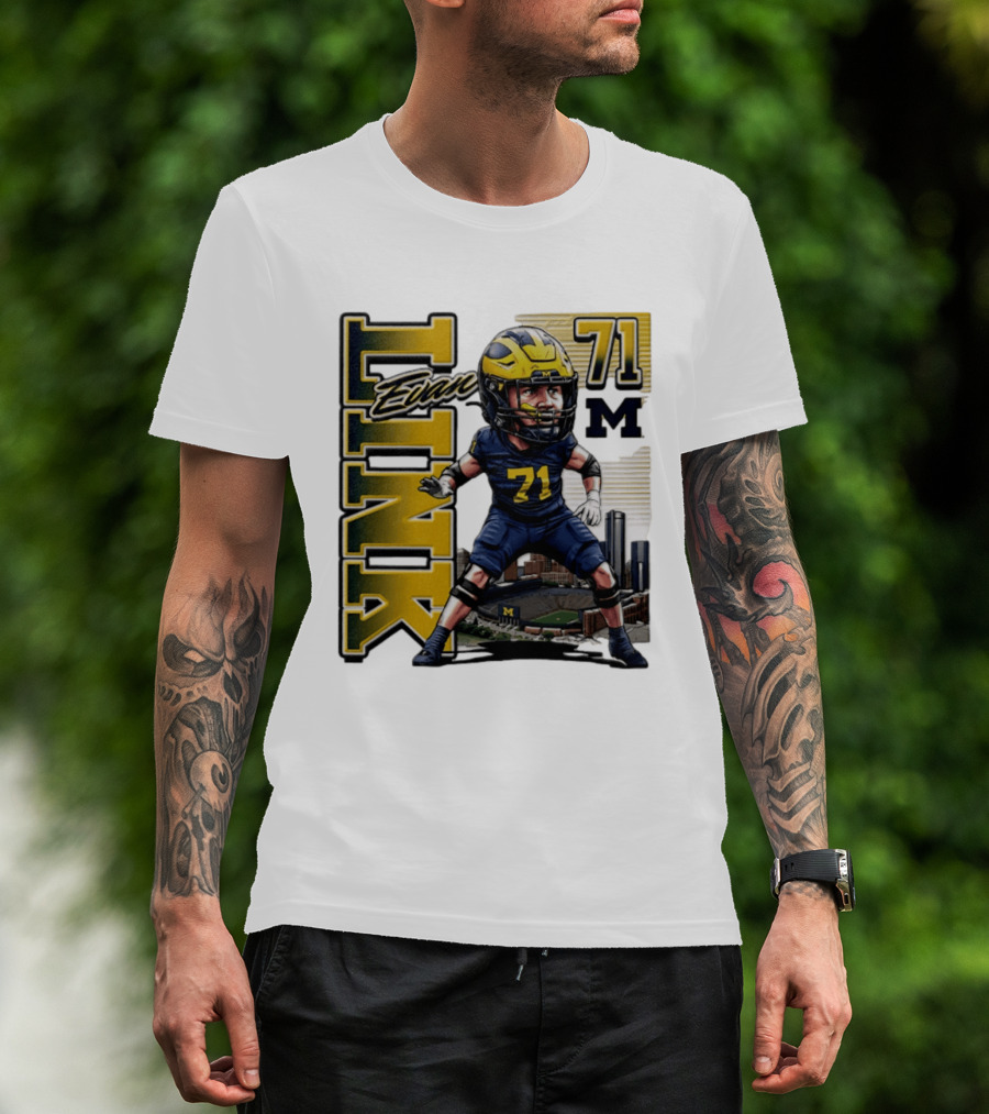 Evan Link 71 Michigan Wolverines Football Caricature T-Shirt