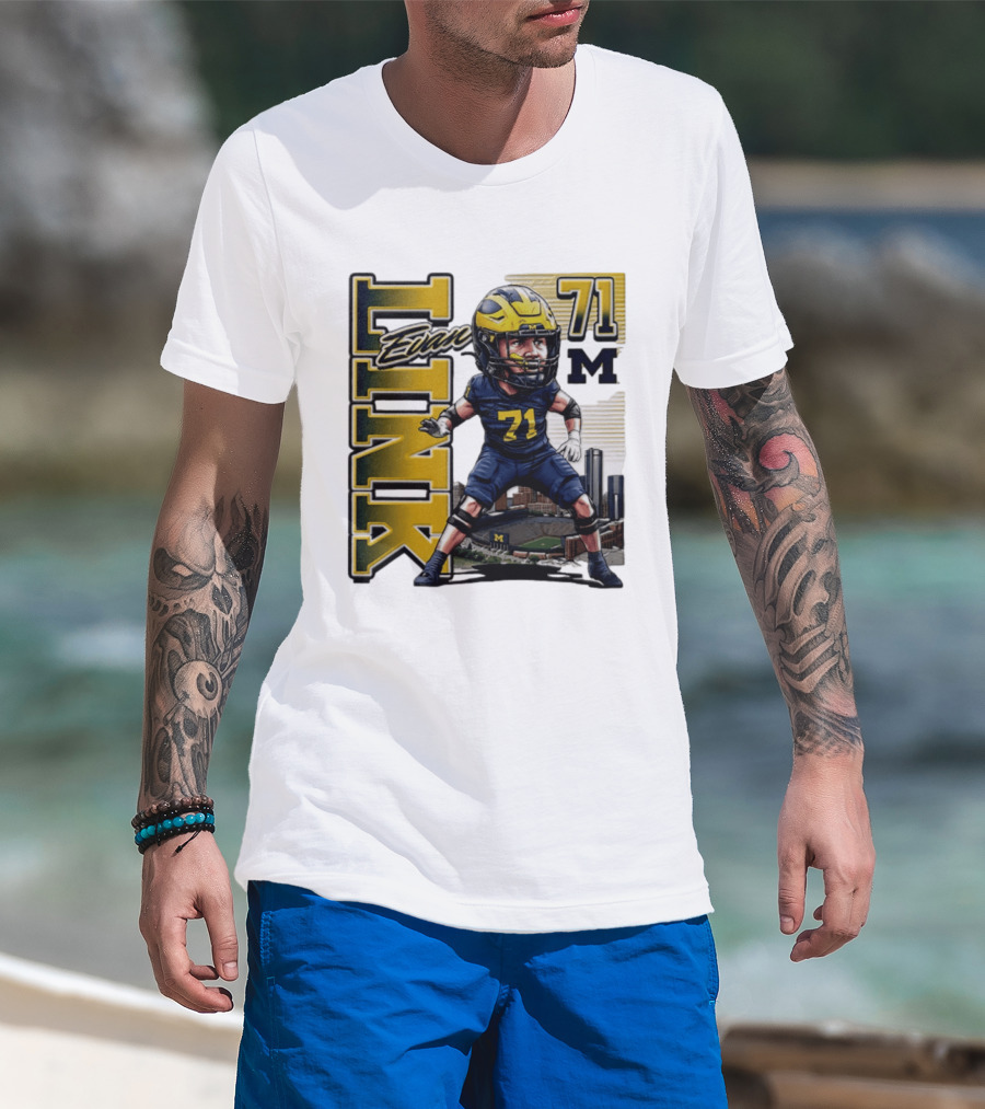 Evan Link 71 Michigan Wolverines Football Caricature T-Shirt