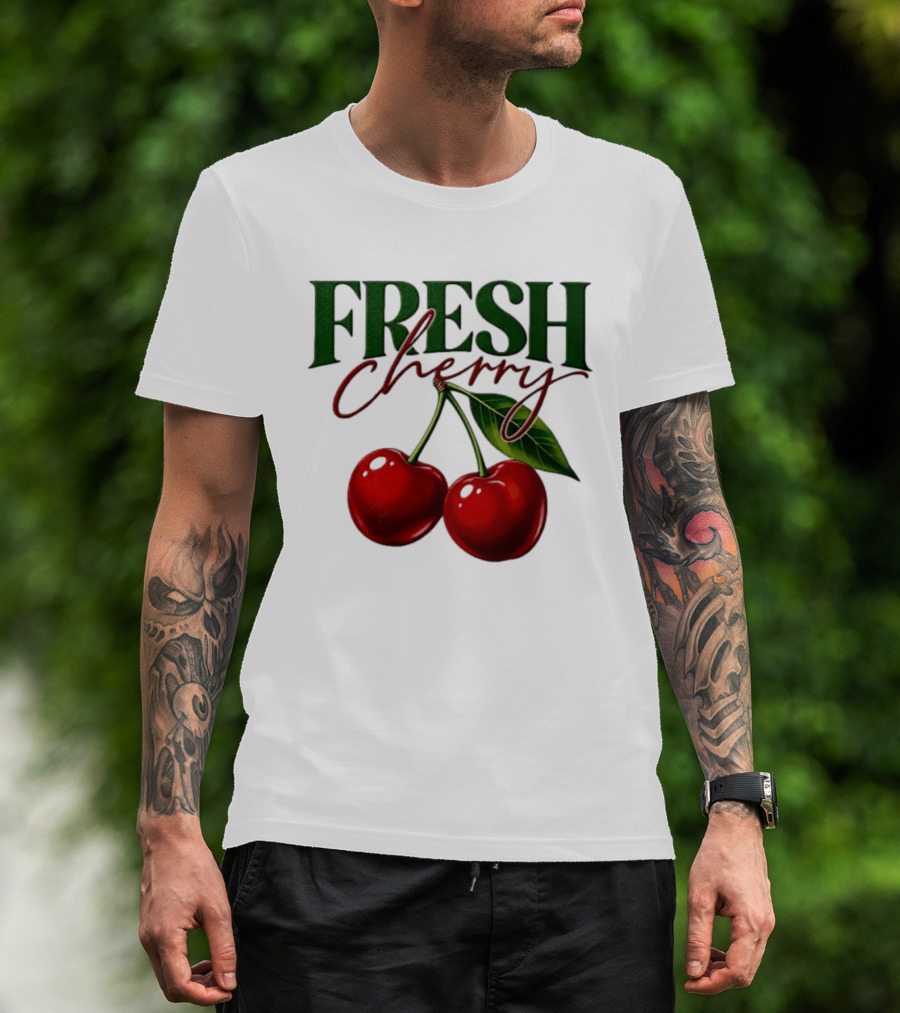 Fresh Cherry Twin Red Fruit And Leaves T-Shirt