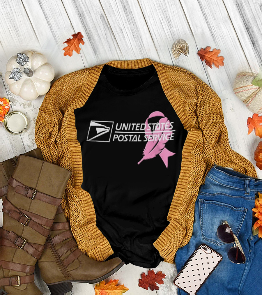 United States Postal Service Pink Breast Cancer Awareness Feather Ribbon T-Shirt