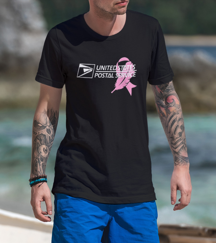 United States Postal Service Pink Breast Cancer Awareness Feather Ribbon T-Shirt